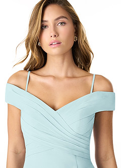 Azazie Lecia Vestidos de damas de honor Vestido de Vidrio Marino de Gasa de Imperio Convertible con Plisado fuera del hombro image2