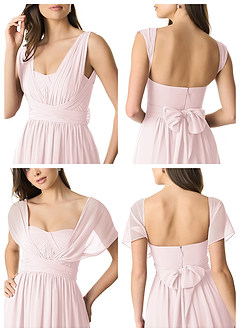 Azazie Olani Robes de demoiselle d'honneur Robe Trapèze Convertible en Mousseline de soie Épaule décolletée Rose Pâle image9