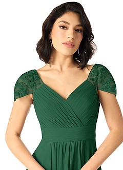 Azazie Adelyn Final Sale Dark Green A-Line Lace Chiffon Dress image4