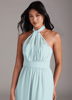 Azazie Lamara Bridesmaid Dresses Mist Off the Shoulder Chiffon Convertible Jumpsuit image2