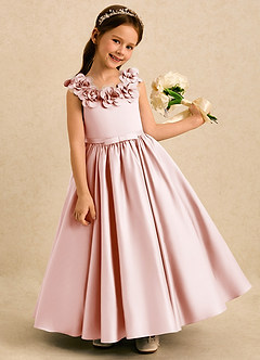 Azazie Eden Flower Girl Dresses Blushing Pink Ball-Gown Pleated Matte Satin Dress image2