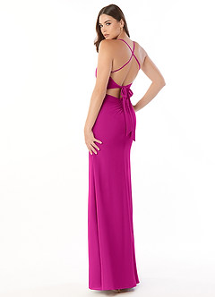Azazie Aribella Vestidos de damas de honor Vestido de Fucsia de Gasa de Corte Recto con Volante image3