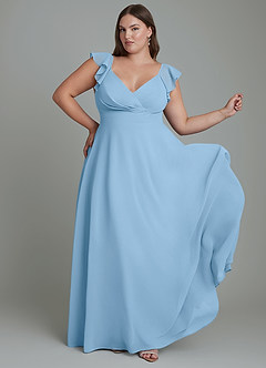 Azazie Leilani Robes de demoiselle d'honneur Robe Trapèze en Mousseline de soie Plissé Acier Bleuté image8