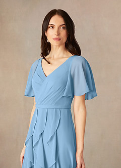 Azazie Watson Final Sale Steel Blue A-Line V-Neck Chiffon Dress image3