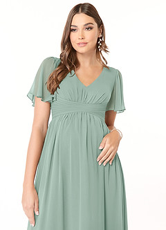 Azazie Verna Maternity Bridesmaid Dresses A-Line V-Neck Ruched Chiffon Floor-Length Dress image5