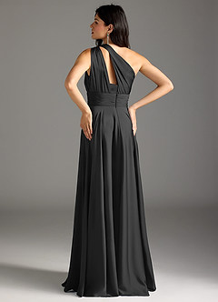 Azazie Charlize Bridesmaid Dresses Black A-Line One Shoulder Stretch Satin Dress image6