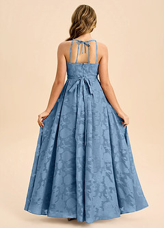 Azazie Arianthe Junior Steel Blue A-Line Pleated Floral Burnout Dress image1