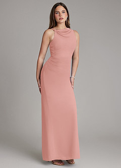 Azazie Charice Bridesmaid Dresses Rosette Sheath Pleated Chiffon Dress image4