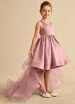 Azazie Julietta Robe Demoiselle D'honneur Fillette Robe Princesse en Tulle Convertible Rose Poussiéreuse image3