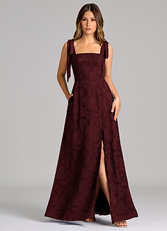 Azazie Debra Brautjungfernkleider A-Linie mit Taschen Blumen-Burnout Kleid Cabernetrot image1