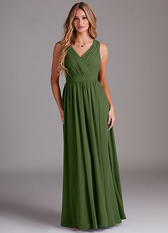 Azazie Kingsley Bridesmaid Dresses Olive A-Line Lace Chiffon Dress image1