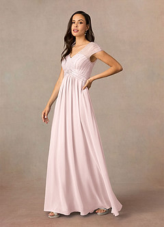 Azazie Star Final Sale Blushing Pink A-Line V-Neck sequins Chiffon Dress image3