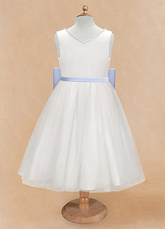 Azazie Seline Flower Girl Dresses Ivory Lavender A-Line Bow Tulle Dress image6