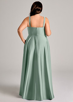 Azazie Shaude Bridesmaid Dresses Agave A-Line Pleated Stretch Satin Dress image14