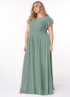 Azazie Daphne Modest Bridesmaid Dresses A-Line Ruffled Chiffon Floor-Length Dress image8