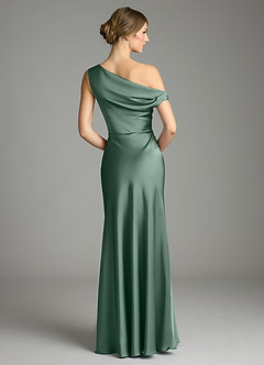 Azazie Emerson Bridesmaid Dresses Eucalyptus Mermaid Off the Shoulder Stretch Satin Dress image2