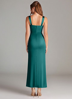 Azazie Denice 신부 들러리 드레스 쉬스 주름진 스트레치 새틴 발목 길이 드레스 image2