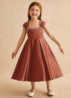 Azazie Yosemite Flower Girl Dresses Auburn Ball-Gown Sweetheart Neckline Matte Satin Dress image3