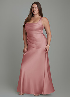 Azazie Agustina Vestidos de damas de honor Vestido Rosa Polvorienta de Satén Elástico de Corte Sirena con Corsé image11