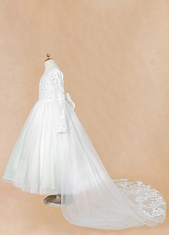 Azazie Elodie Flower Girl Dresses Ivory Agave Ball-Gown Lace Dress image14