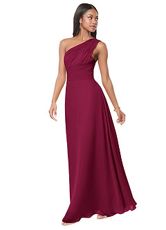 Azazie Ashley Bridesmaid Dresses Burgundy A-Line Ruched Chiffon Dress image4