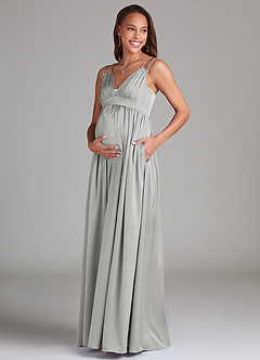 Azazie Emree Maternity Bridesmaid Dresses A-Line Stretch Satin Floor-Length Dress with Pockets image3