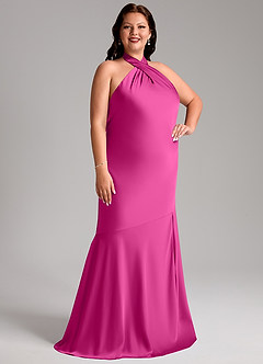 Azazie Lorena Bridesmaid Dresses Fuchsia Mermaid Pleated Stretch Satin Dress image10
