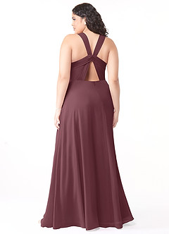Azazie Jane Robes de demoiselle d'honneur Robe Trapèze en Mousseline de soie Col V plissé Sangria image7