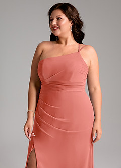 Azazie Eren Jurken voor bruidsmeisjes Jurk van Chiffon met Kolom One-shoulder Zalm Roze image10