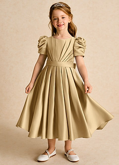 Azazie Miriam Robe Demoiselle D'honneur Fillette Robe Princesse en Mat Satiné Plissée Or image2