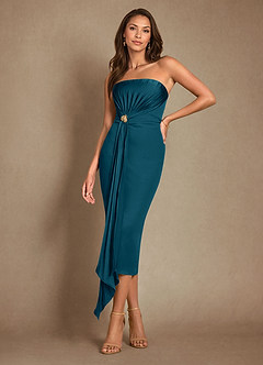 Azazie Dinanta Mother of the Bride Dresses Ink Blue Column Pleated Chiffon Dress image1