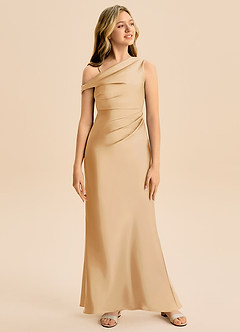 Azazie Emerson Junior Vestido de Oro de Satén Elástico de Corte Recto con Vestidos sin tirantes image3