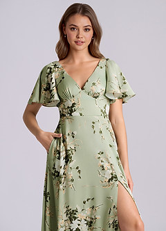 Azazie Kimber Bridesmaid Dresses Floral Vines A-Line Ruched Stretch Satin Dress image6