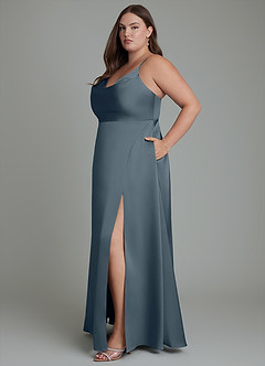 Azazie Sarella Robes de demoiselle d'honneur Robe Trapèze en Satin extensible Plissé Violet Crépusculaire image12