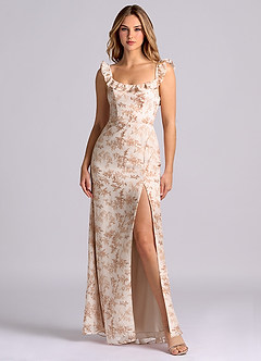 Azazie Callie Bridesmaid Dresses Pink Fern Floral Mermaid Side Slit Chiffon Convertible Dress image1
