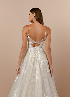 Azazie Arabelle Wedding Dresses Diamond White Nude A-Line V-Neck Lace Tulle Dress image6