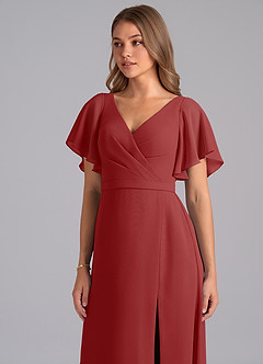Azazie Ambrosia Bridesmaid Dresses Rust A-Line Pleated Chiffon Dress image7