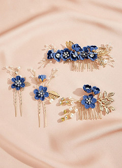 front Blue Floral Hair Comb Set