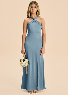 Azazie Rue Junior Dusty Blue Mermaid Pleated Stretch Satin Dress image5