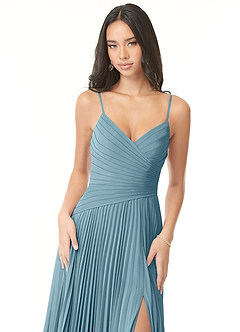 Azazie Vini Bridesmaid Dresses Moody Blue A-Line V-Neck Pleated Chiffon Dress image6