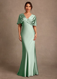 Azazie Dosia 신부의 어머니 드레스 쉬스 주름진 스트레치 새틴 플로어 길이 드레스 image1