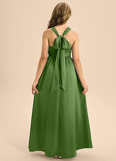 Azazie Jaylah Junior Basil A-Line Pleated Stretch Satin Dress image2