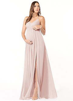Azazie Annabelle Maternity Bridesmaid Dresses A-Line V-Neck Pleated Mesh Floor-Length Dress image1