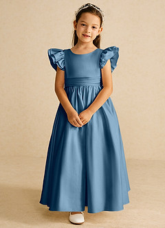 Azazie Piglette Flower Girl Dresses Bermuda A-Line Bow Matte Satin Dress image4