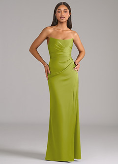 Azazie Marla Robes de demoiselle d'honneur Robe Fourreau Convertible en Satin extensible Bustier Citronnelle image1