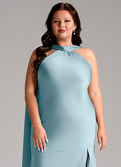 Azazie Kinsley Jurken voor bruidsmeisjes Jurk van Stretch Satijn met Zeemeermin Zijsplit Mystiek Blauw image13