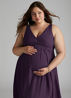 Azazie Yetta Maternity Bridesmaid Dresses A-Line V-Neck Gathered Chiffon Floor-Length Dress image8