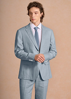 front Harrison Dusty Blue 100% Linen Suit Jacket