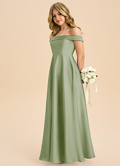 Azazie Sissy Junior Robe Trapèze en Satin extensible Épaule décolletée Vert Sauge image6