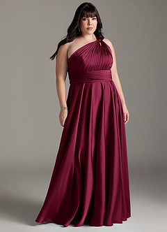Azazie Charlize Bridesmaid Dresses Burgundy A-Line One Shoulder Stretch Satin Dress image1